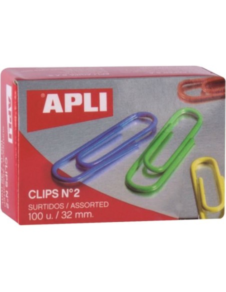 C 10 CAJAS 100 CLIPS COLORES 32MM Nº2 APLI